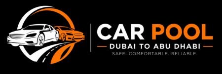 Car Pool Dubai to Abu Dhabi Black Background Logo